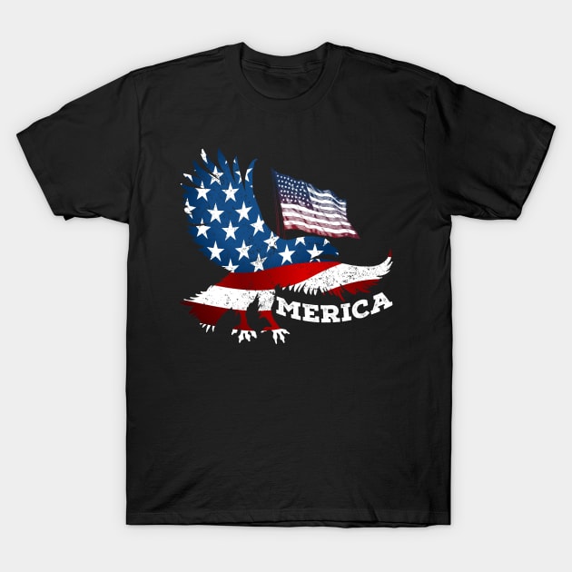 American Eagle, map and Flag, 4th of July, happy independence day God Bless America T-Shirt by SweetMay
